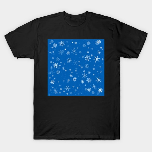 White and Blue Snowflakes Winter Pattern T-Shirt by OneLook